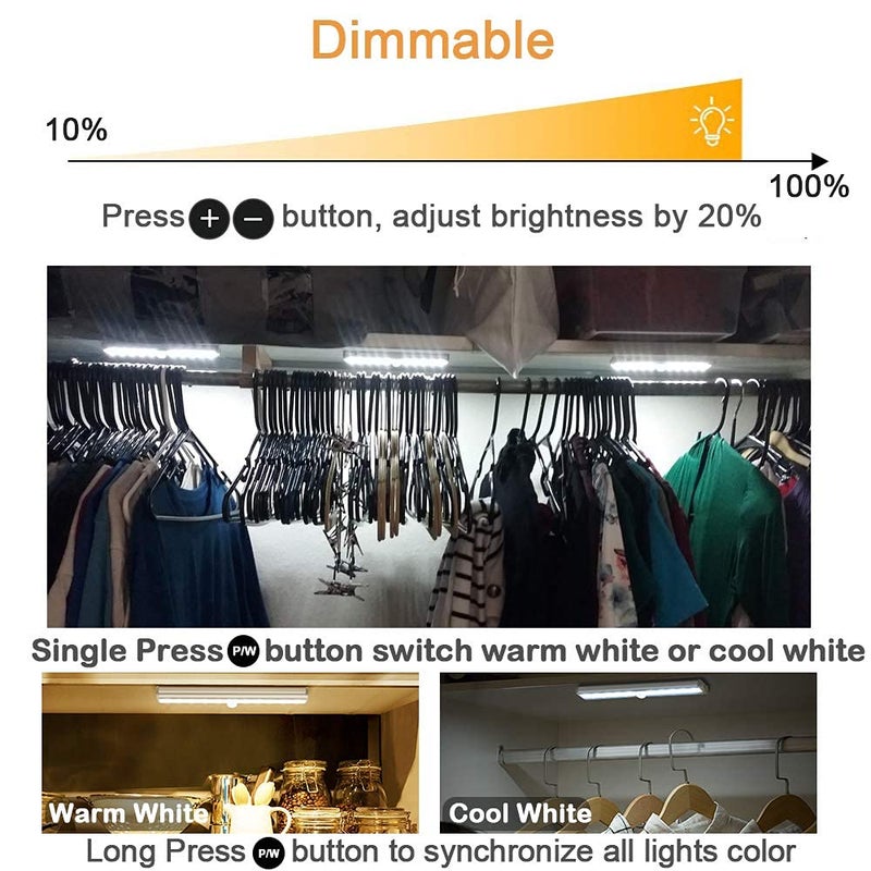 Diomart Remote Control Under Cabinet Lighting Wireless 6 Pack, 20-LED Dimmable Closet Lights Rechargeable Under Counter Light, Stick on Touch Night Light Strip Bar for Kitchen Stairway Bedroom, 3 Colors - Image 5